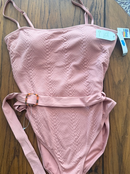 Time and Tru Other - Time and Tru Dusty Rose Textured One-Piece Swimsuit with Belt